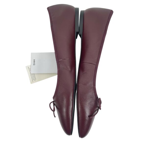 Mango MNG Bow Leather Ballet Flats Burgundy Size 39/US 8.5 - Picture 7 of 12